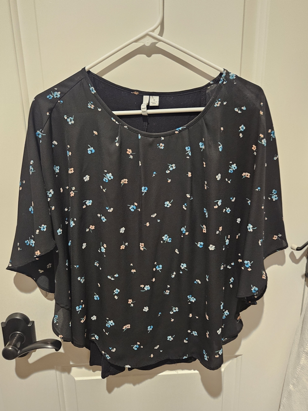 Elle Black Top with Blue and Blush Floral Print
